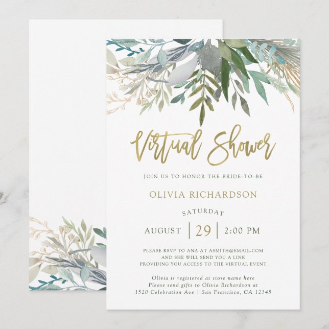 Invitation Chic Foliage | Fête des mariées virtuelle (Devant / Derrière)