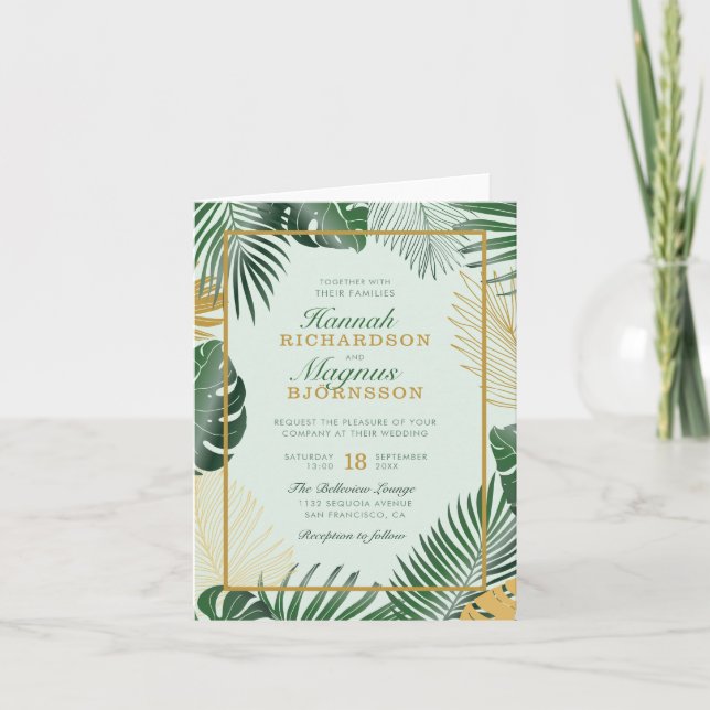 Invitation Chic Forest Green Tropical Feuille Moderne Mariage (Devant)