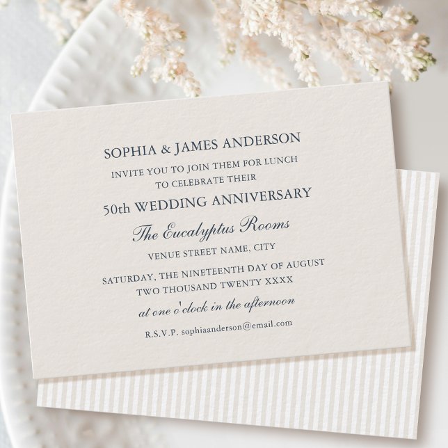 Invitation Chic Formal Mariage Anniversaire 50e Déjeuner Ecru (Créateur téléchargé)