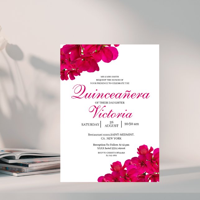 Invitation Chic Fuchsia & Hot Pink Rose Quinceañera (Créateur téléchargé)