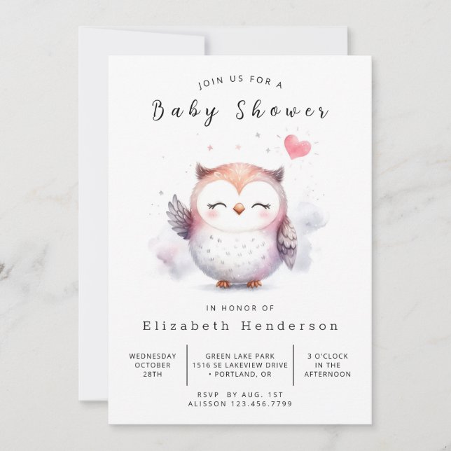 Invitation Chic Fun Owl Baby shower (Devant)