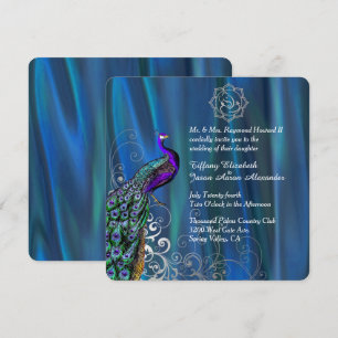 Invitation Chic Ganesha 2 Satin Bleu et Mariage Peacock