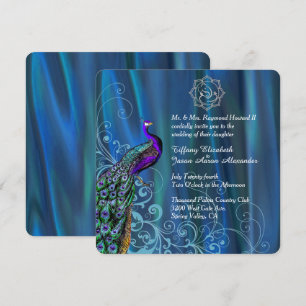 Invitation Chic Ganesha Blue Satin et Mariage Peacock 