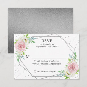 Invitation Chic Géométrique Argent Foil Mariage floral RSVP