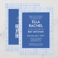 Chic Gingham Moderne Code QR Personnalisé Bar Mitz