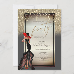 Invitation Chic Girl Parties scintillant Confetti 40e anniver