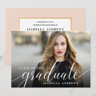 Invitation Chic Girly Hand Lettré Script Photo Graduation