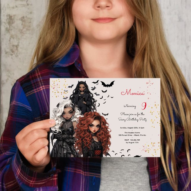 Invitation Chic glam gothique effrayant filles fête d'anniver (Créateur téléchargé)