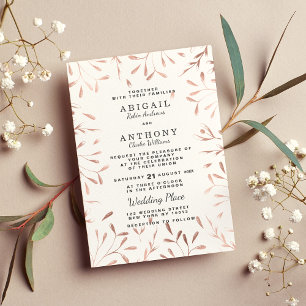 Invitation Chic Glam Rose Or Simple Blanc Floral Mariage
