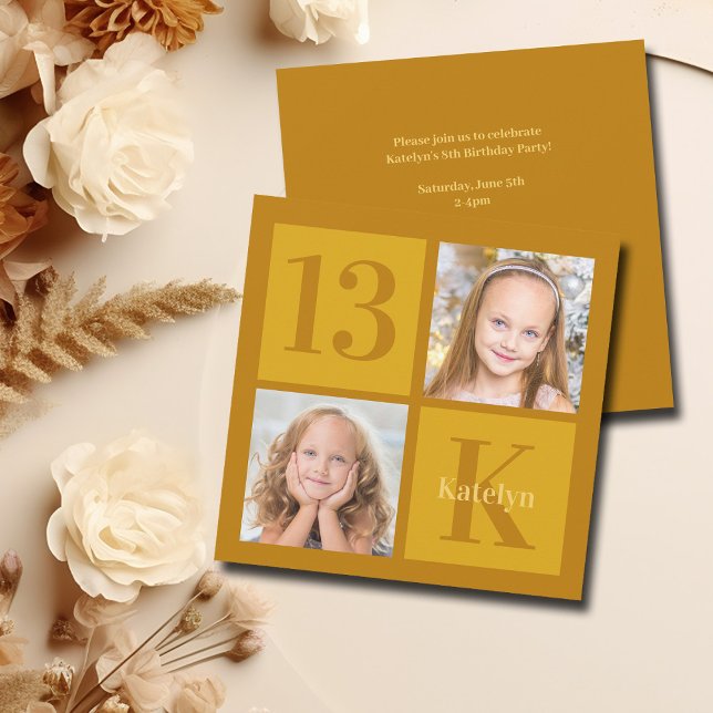 Invitation Chic Gold 2 Photo Collage Personnalisé Anniversair (Créateur téléchargé)