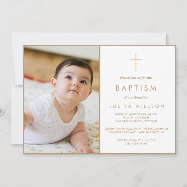 Invitation Chic Gold Baptism photo (Devant)