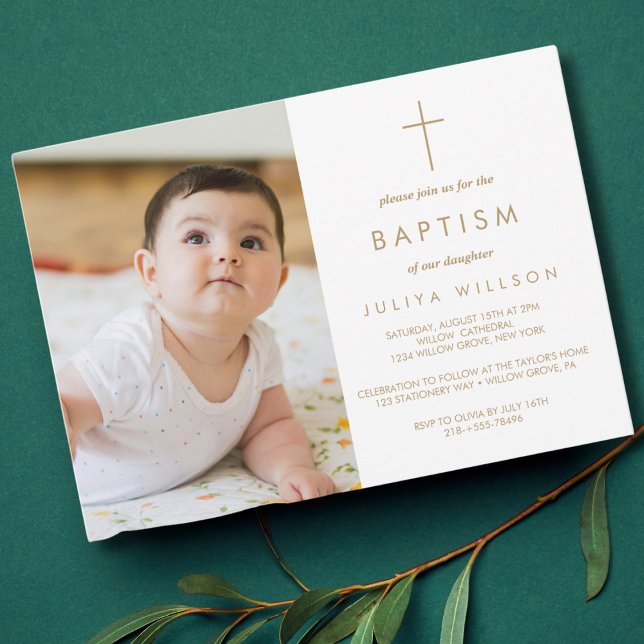 Invitation Chic Gold Baptism photo (Créateur téléchargé)
