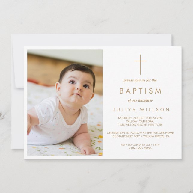 Invitation Chic Gold Baptism photo bébé (Devant)