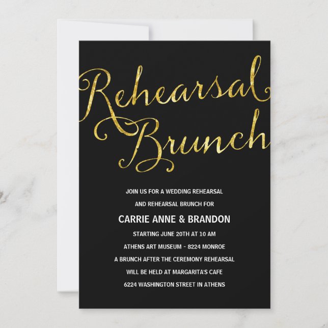 Invitation Chic Gold & Black Rehearal Brunch (Devant)