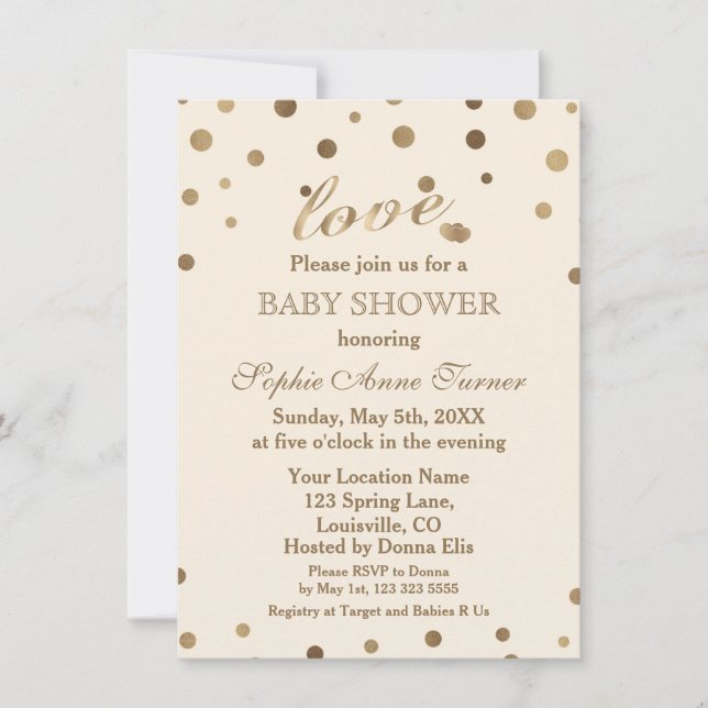 Invitation Chic Gold Confetti Love Baby shower Champagne (Devant)