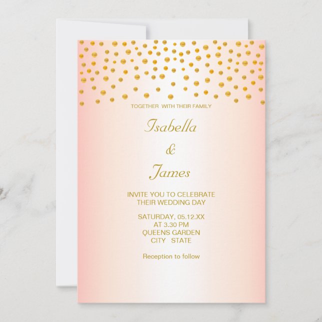 Invitation Chic Gold Confetti sur Rose Gold (Devant)