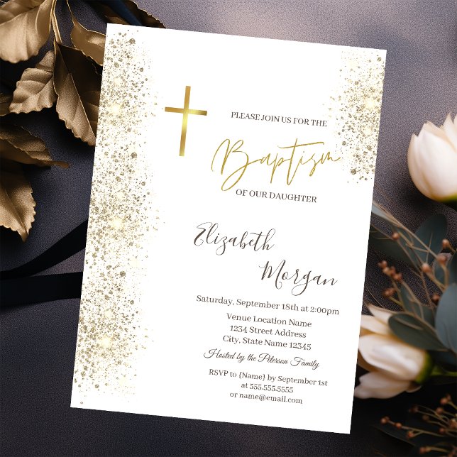 Invitation Chic Gold Cross Baptism Gold Parties scintillant C (Créateur téléchargé)