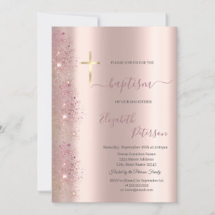 Invitation Chic Gold Cross Baptism Rose Gold Parties scintill