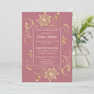 Invitation Chic Gold Flowers Douche nuptiale