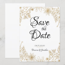 Chic Gold Foil Floral Sauvez La Date