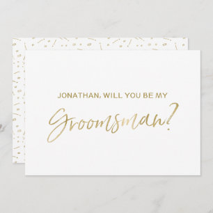 Invitation Chic Gold Hand a écrit "Seras-tu mon groomsman"