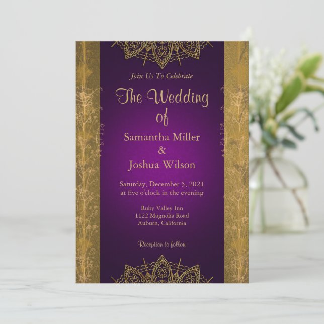 Invitation Chic Gold Mandala et Botanique (Debout devant)
