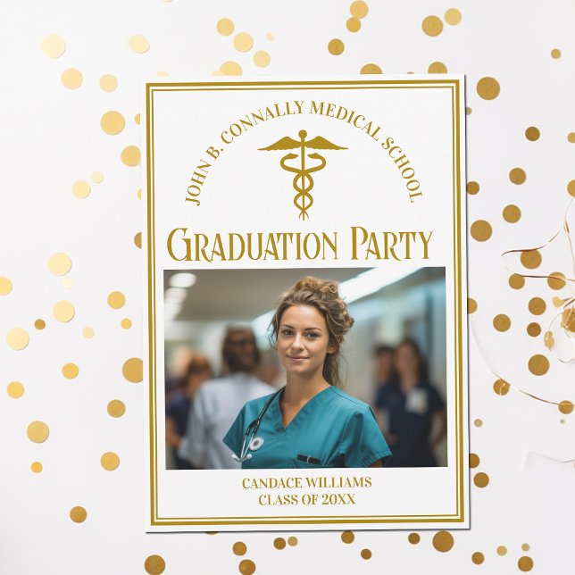 Invitation Chic Gold Médicale School Graduation Photo Party (Créateur téléchargé)