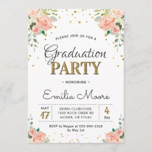 Invitation Chic Gold Parties scintillant Floral Peony Graduat