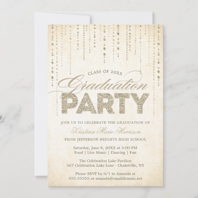 Invitation Chic Gold Parties scintillant Gems Graduation (Devant)