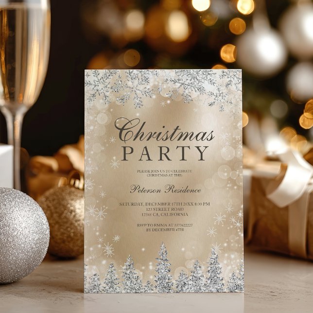 Invitation Chic Gold Silver snowflake winter Christmas party (Chic Gold Silver snowflake winter Christmas party Invitation)