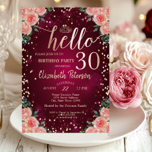 Invitation Chic Gold Tiara, Diamonds Bourgogne Floral Bonjour