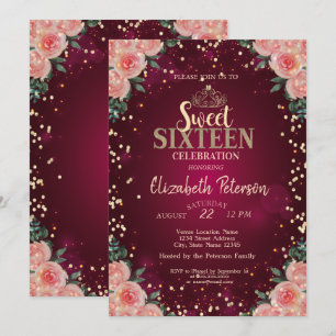 Invitation Chic Gold Tiara, Diamonds Bourgogne Floral Sweet 1