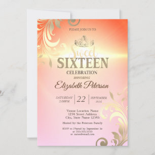 Invitation Chic Gold Tiara Diamonds Frotles Sweet 16 Partie