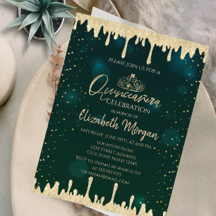 Invitation Chic Gold Tiara, Parties scintillant Drives Green 