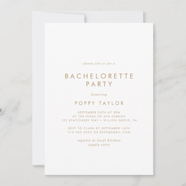 Invitation Chic Gold Typographie Bachelorette Party Invitatio (Devant)