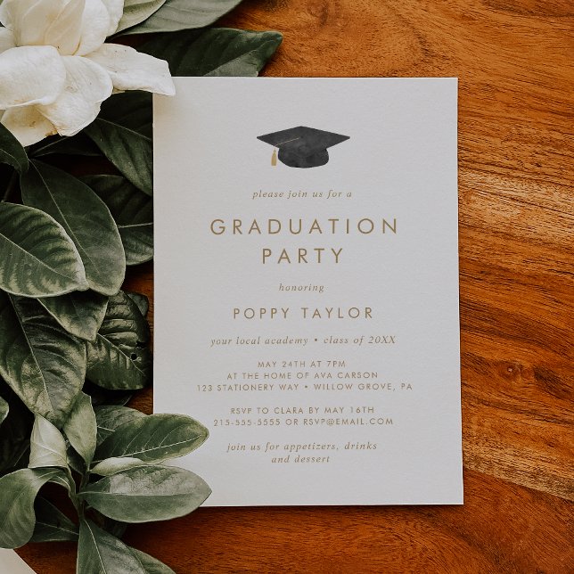 Invitation Chic Gold Typographie Grad Casquette Grad Graduati (Créateur téléchargé)