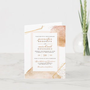 Invitation Chic Golden Watercolor Speckles Mariage géométriqu