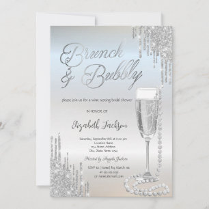 Invitation Chic Gouttes d'Argent Perles Prosecco Enterrement 