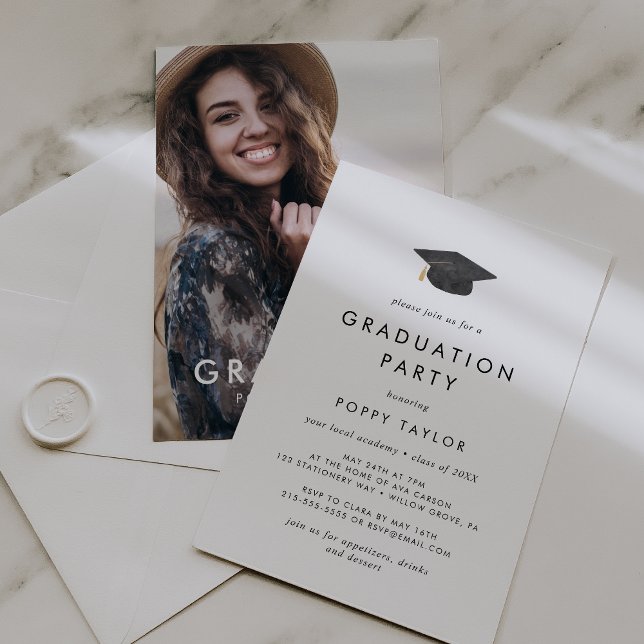 Invitation Chic Grad Casquette Photo Graduation Party (Créateur téléchargé)