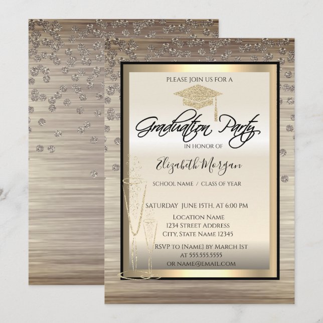 Invitation Chic Graduation Cap, Diamants de verre Graduation (Devant / Derrière)