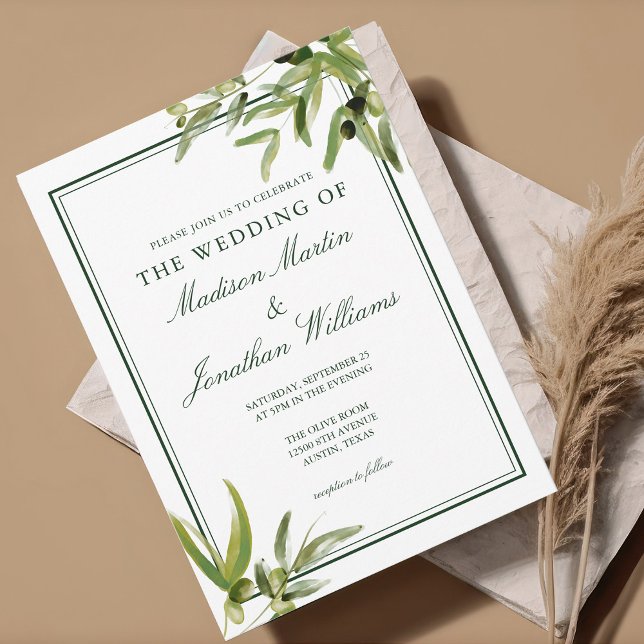 Invitation Chic Green Botanical Olive Feuille Garden Wedding (Créateur téléchargé)