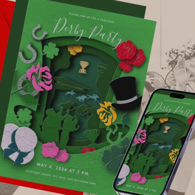 Invitation Chic Green Derby Papier à effet de coupe Invitatio (Créateur téléchargé)