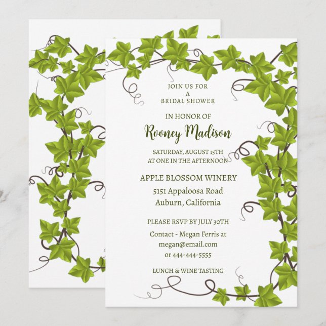 Invitation Chic Green Ivy Bridal Shower (Devant / Derrière)