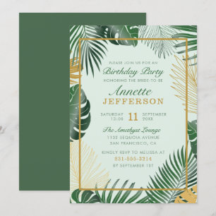 Invitation Chic Green Tropical Feuilles fête d'anniversaire b