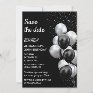 Invitation Chic Grey Noir Ballon 30th Save the Date