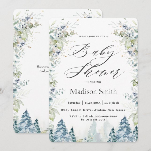 Invitation Chic hiver Baby shower alpin Neutre  (Devant / Derrière)