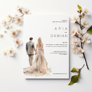 Invitation Chic ivoire or gris floral couple photo Mariage