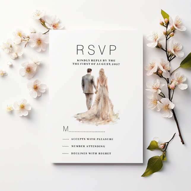 Invitation Chic ivoire or gris floral couple photo RSVP (Chic ivory gold gray floral couple photo RSVP)