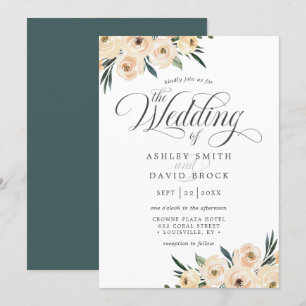 Invitation Chic Ivory White Rose Mariage
