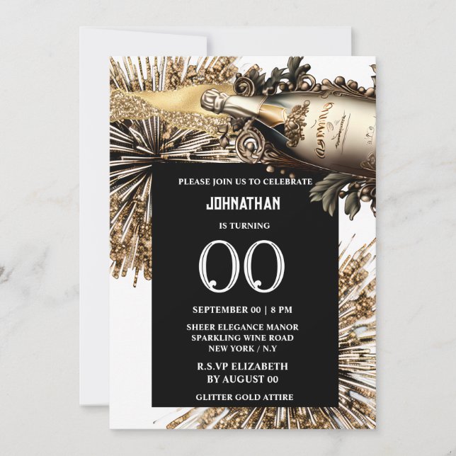 Invitation Chic jalon anniversaire feu d'artifice de vin mous (Devant)